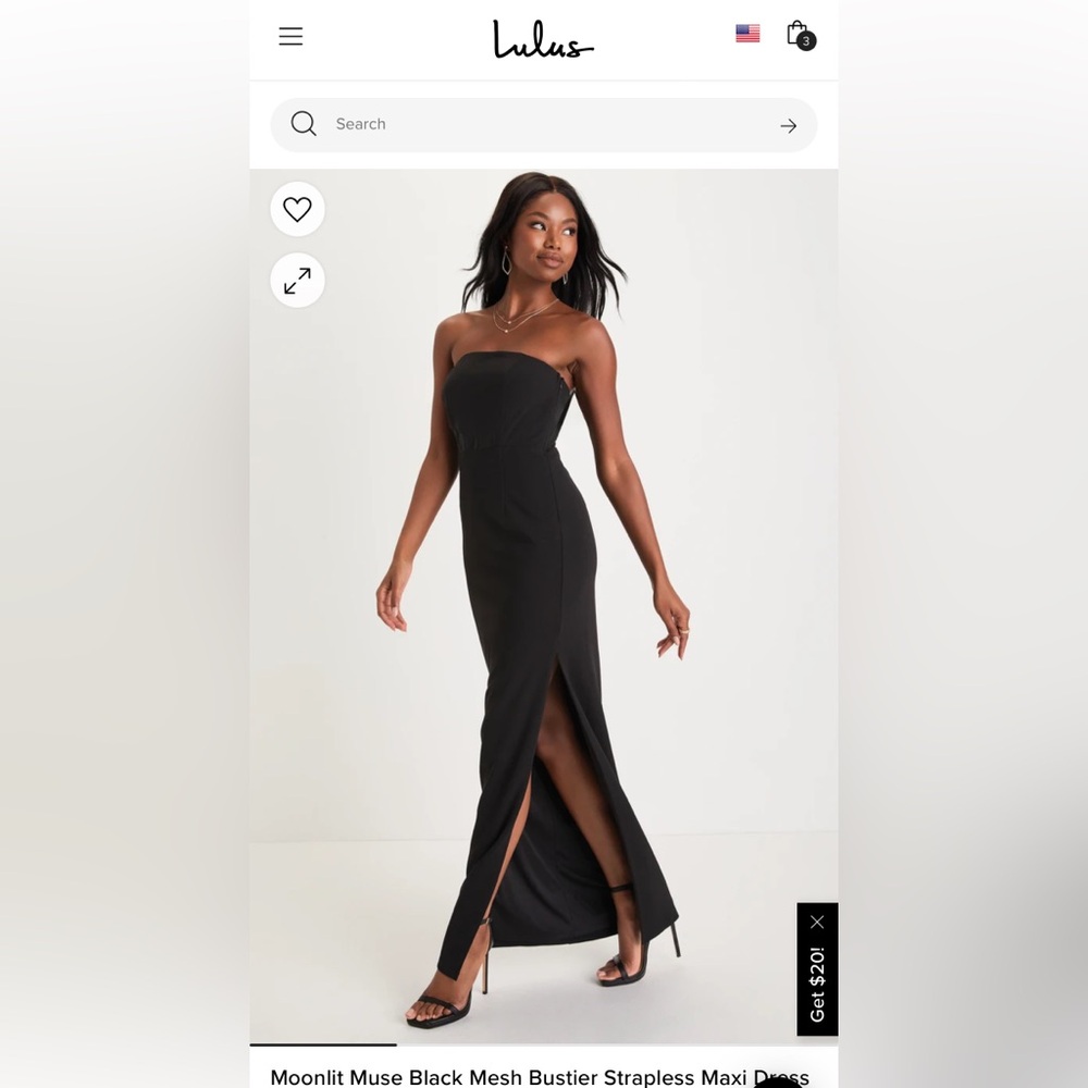 Black Muse mesh strapless formal with mesh body and slit on the side